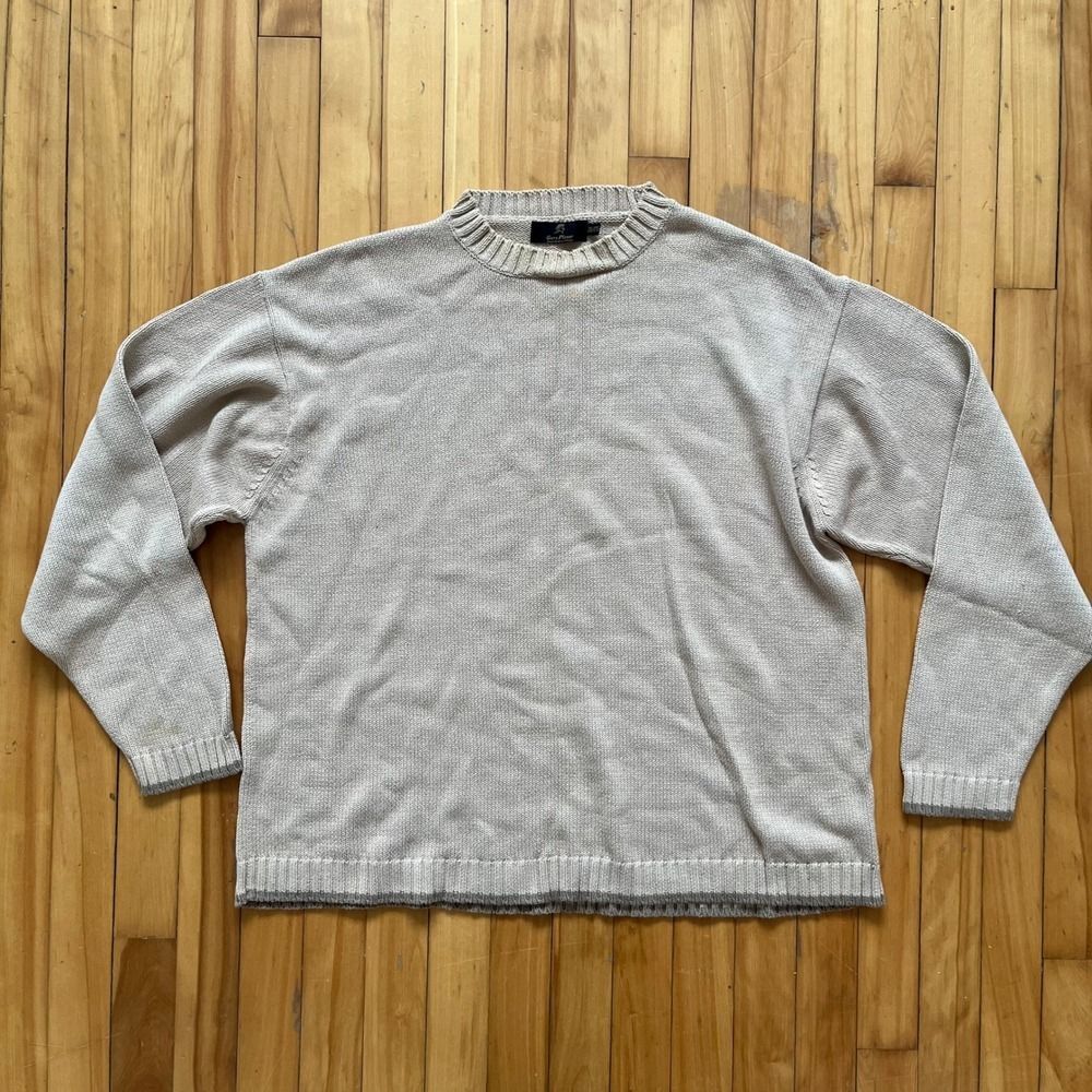 Vtg Gary Player Men 2XL Beige 100% Cotton Knit Crewneck Golf Sweater Heavyweight